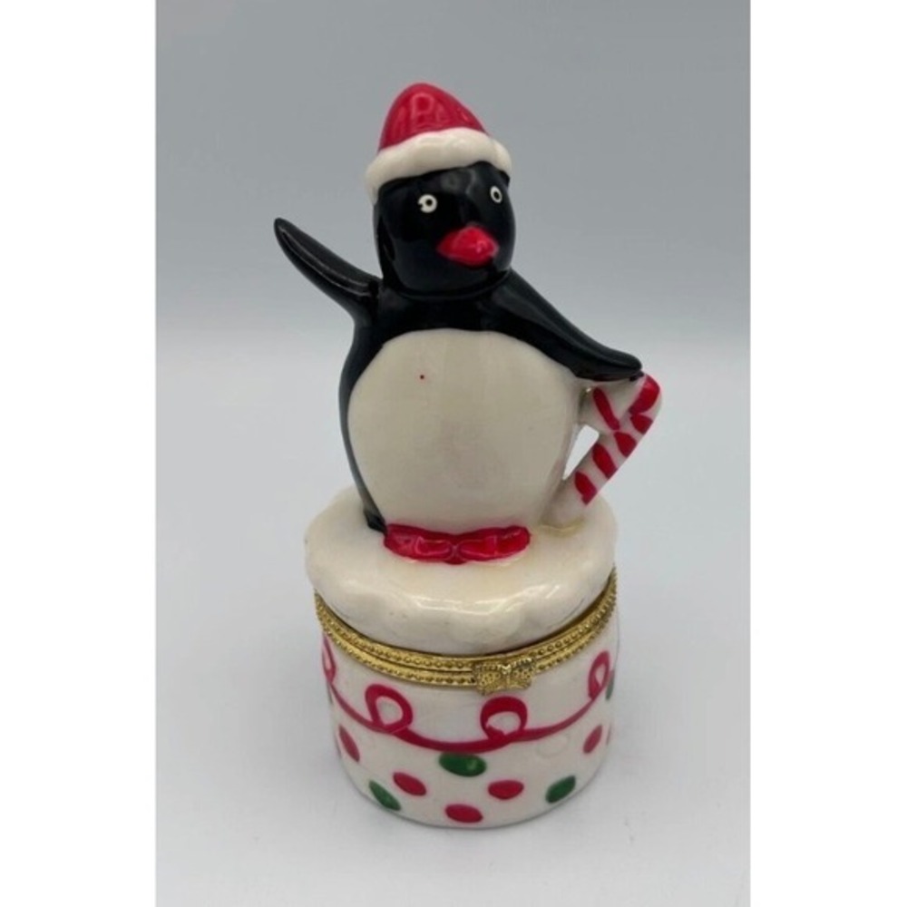 Penguin Trinket Box White Christmas Decor